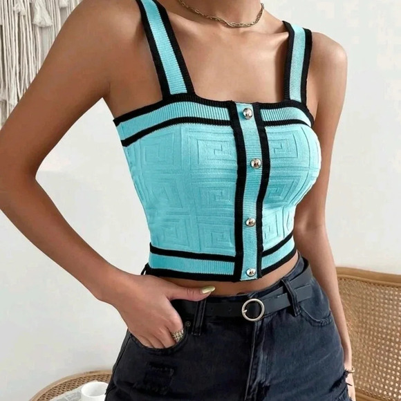 Color Block Knitted Cardigan With Edge Trim And Front Buttons - Picture 1 of 6